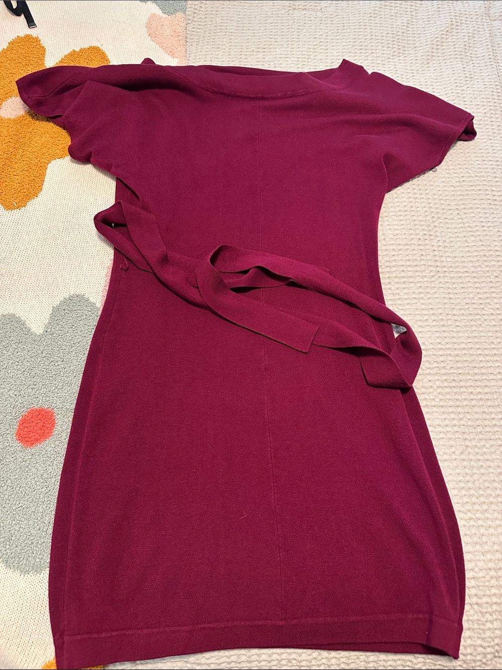 Women’s Berry Short Sleeve Knit Dress with Waist Tie